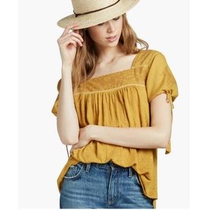 Lucky Brand | Mustard Embroidered Peasant Top M